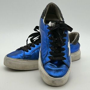Golden Goose Metallic Blue Low-Top Sneakers with Black Laces size 35